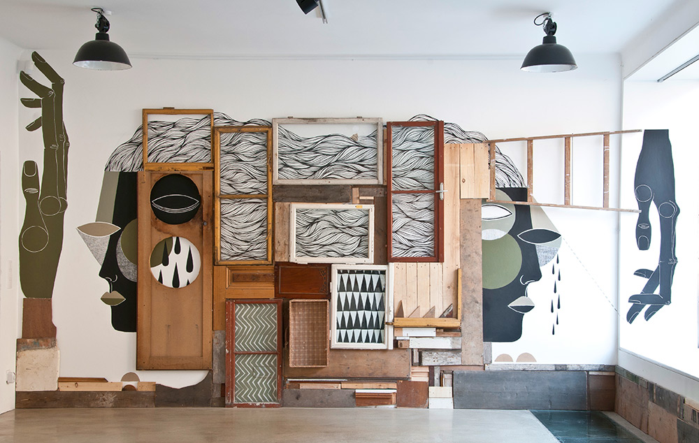 伦敦Expanded Eye工作室用废弃木板制作抽象图案的墙壁装饰